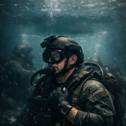 Navy SEAL demonstrating box breathing technique to control stress response under pressure.