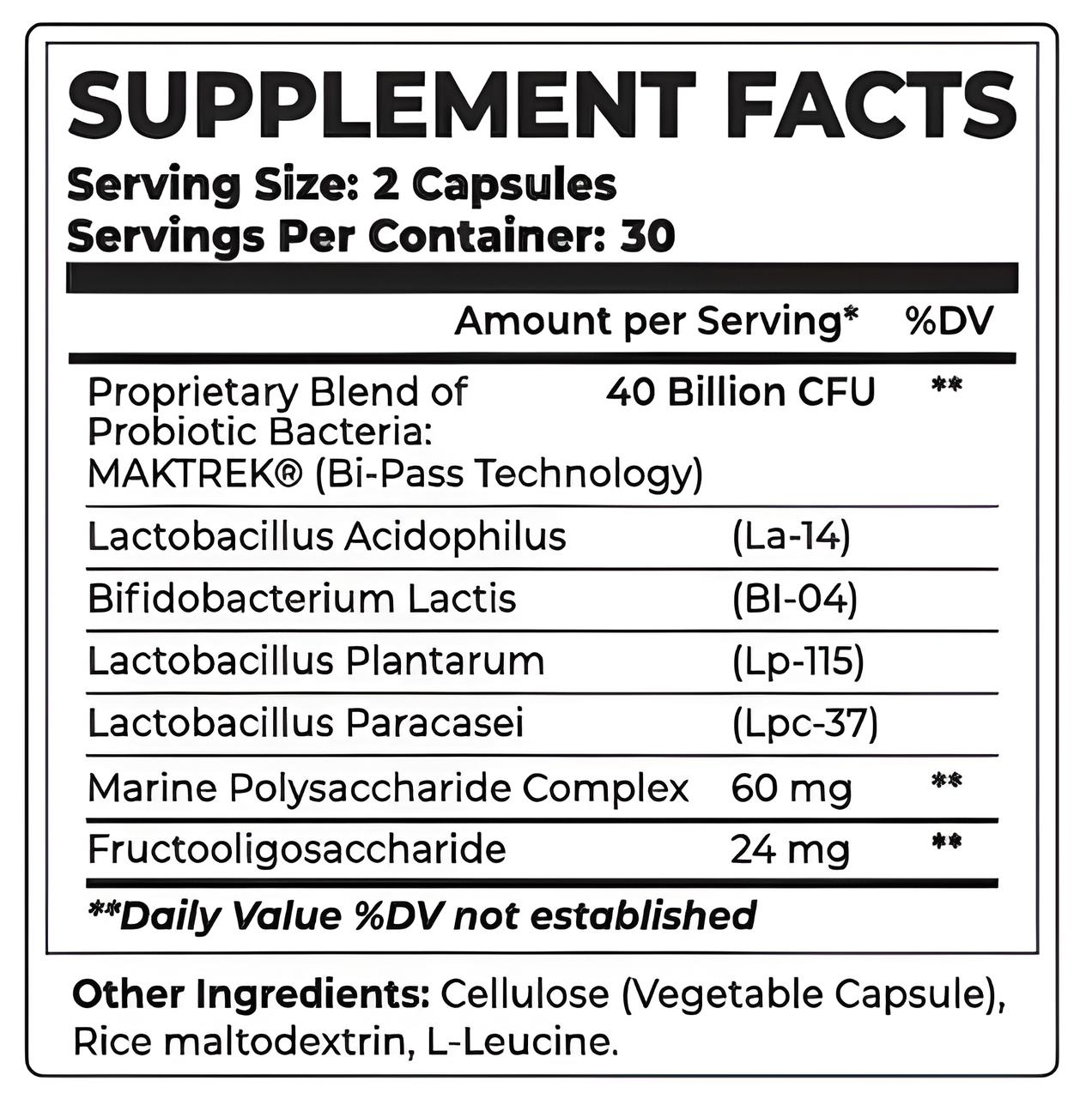 PureBiotic+ supplement facts label — natural probiotic and prebiotic blend for gut health, digestion, and stress support — Answers Wellness
