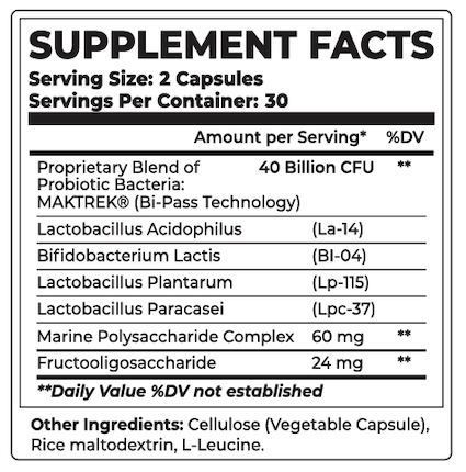 PureBiotic+ supplement facts label — natural probiotic and prebiotic blend for gut health, digestion, and stress support — Answers Wellness